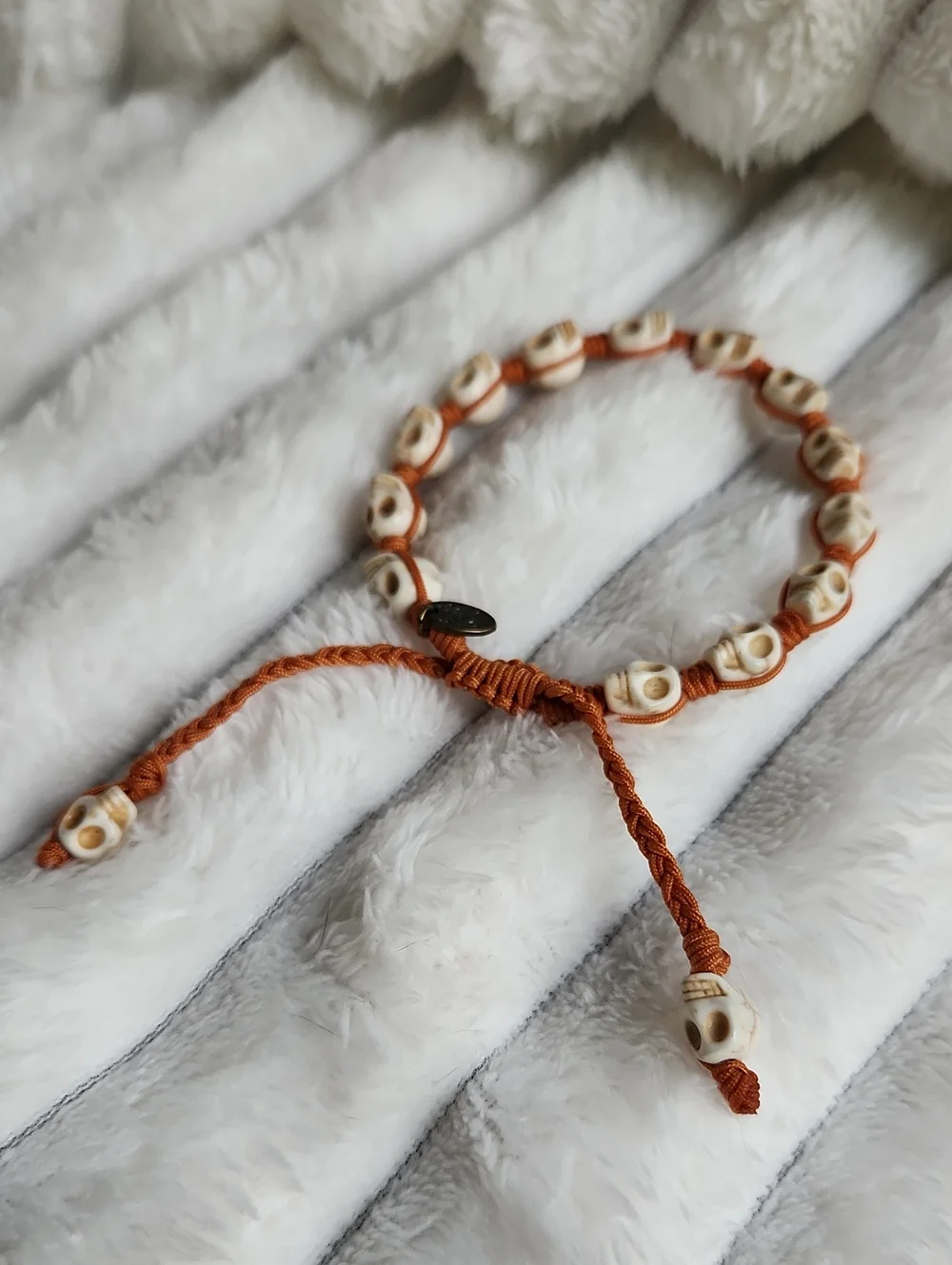 Taj Brand Orange Weave Beaded Skull Bracelet
